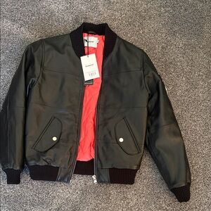 Stylish Black Bomber Jacket with Red Interior